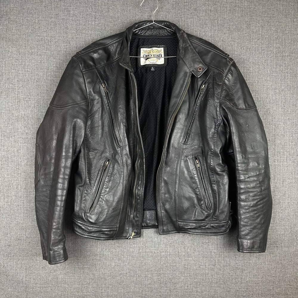 Open Road for Wilsons‎ Leather Jacket Black Motorcycle Biker Full Zip L
